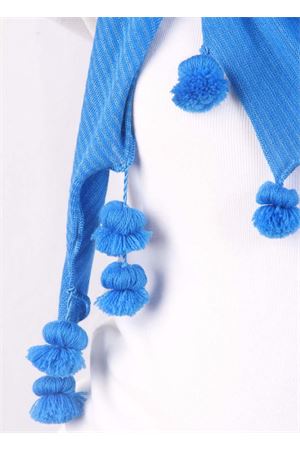 Kefiah  in lana artigianale con pon pon Art Tricot | SMALL STRIPE KEFIAHAZZURRO